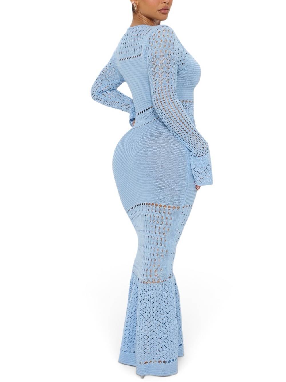 Fashion Nova Powder Blue Crochet Maxi Dress with Tassel Tie - Picture 3 of 3